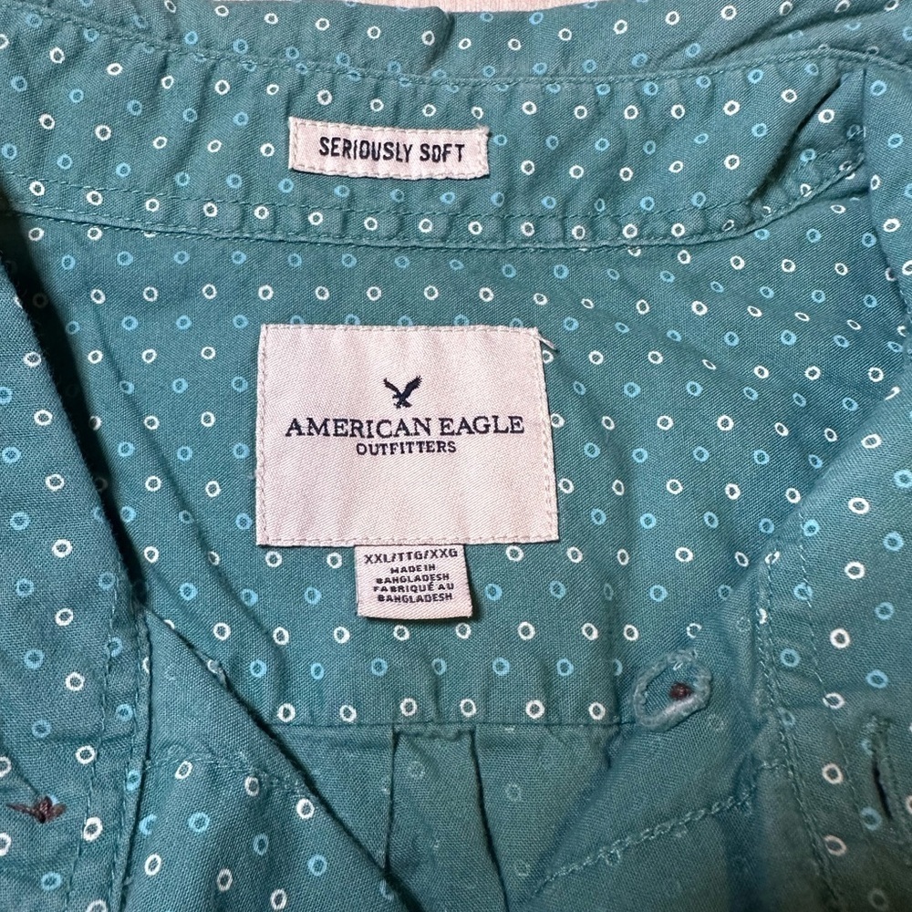 American Eagle Outfitters Teal Casual Button-Down Shirt - Picture 2 of 2